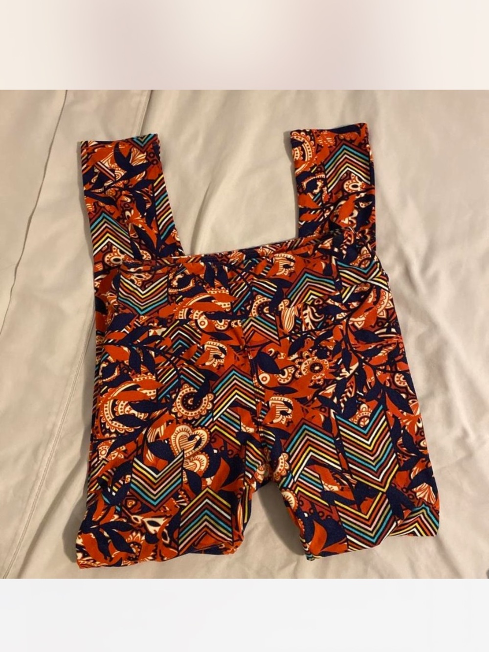 LuLaRoe Orange & Navy Patterned Leggings Sz S